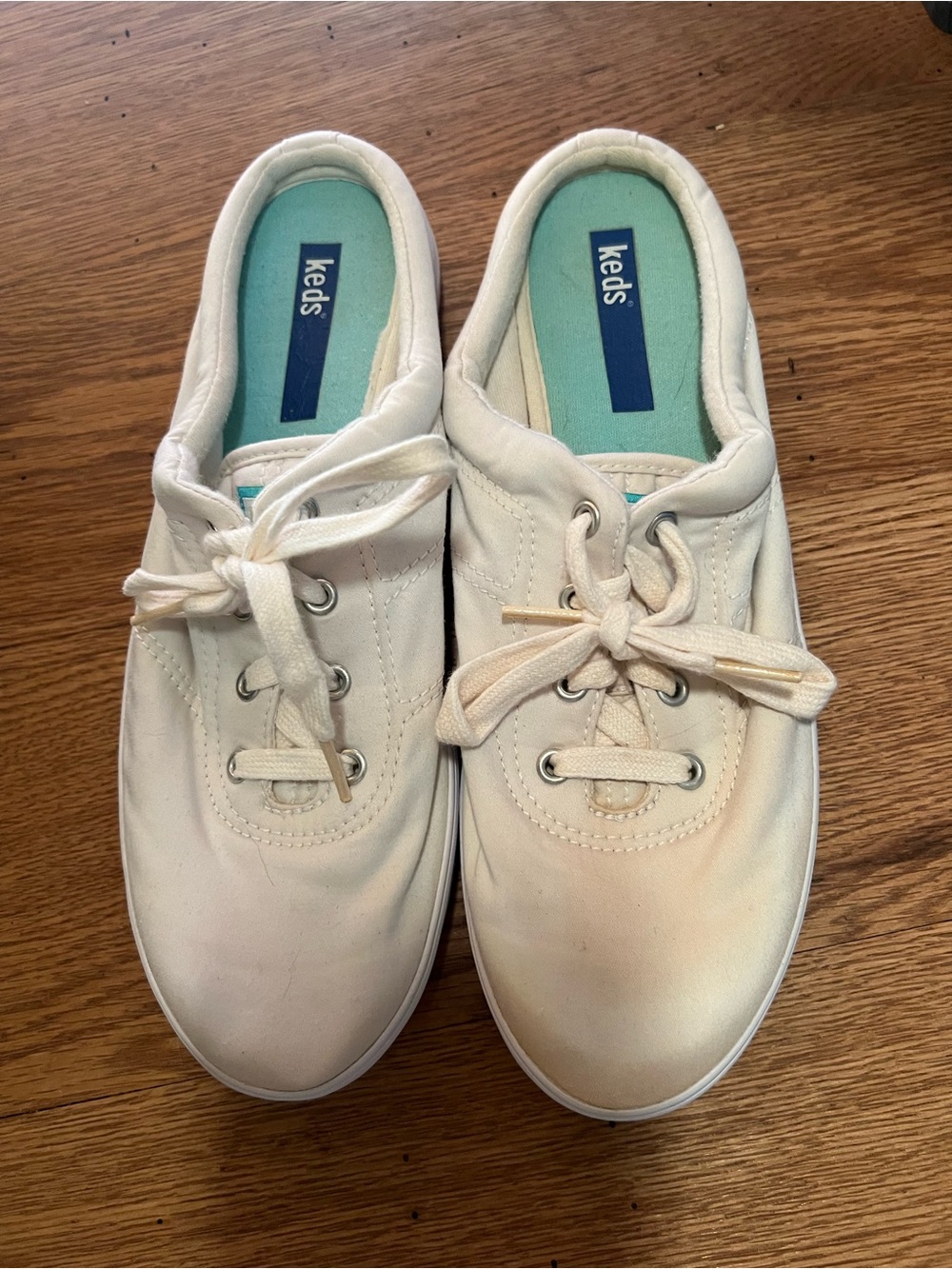 Keds Cream Canvas Lace-Up Sneakers with Aqua Insoles